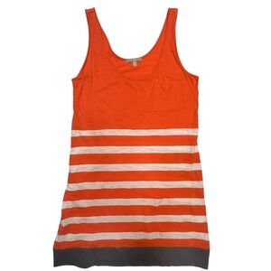 Banana Republic Vibrant‎ Orange & White Striped 100% Cotton Tank Dress Size L